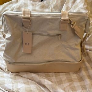 Beige Weekender Travel Bag